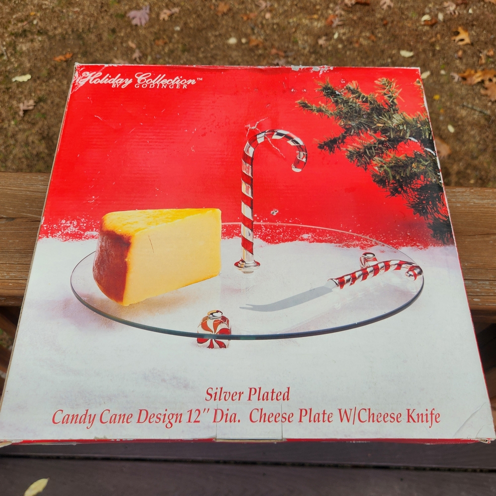 Godinger Holiday Collection Silver Plated Candy Cane Cheese Plate In OriginalBox